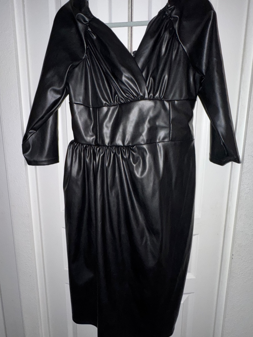 Vixen by Micheline Pitt Black V-Neck Dress (Vegan Leather Starlet Wiggle)